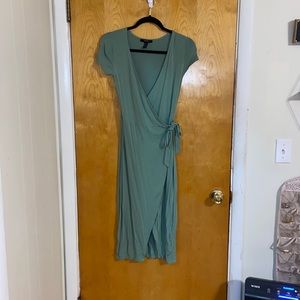 green wrap tie dress